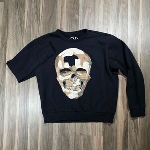 Chaser Womens Skull Graphic Sweatshirt Black Crew Neck Long Sleeve Pullover